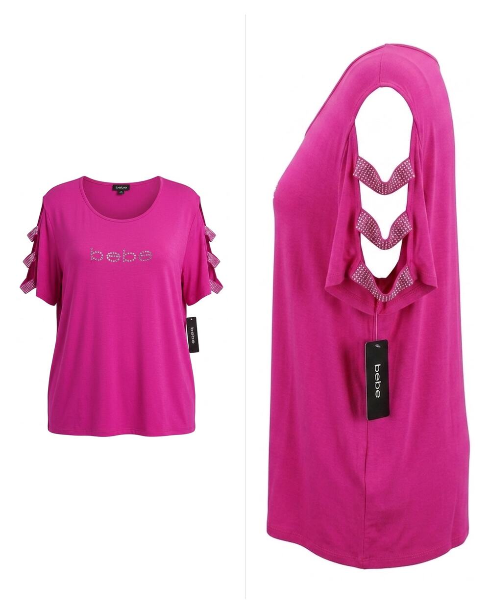 NWT bebe Pink Rhinestone Scoop Neck Knit Lightweight T-Shirt Women Size 2X